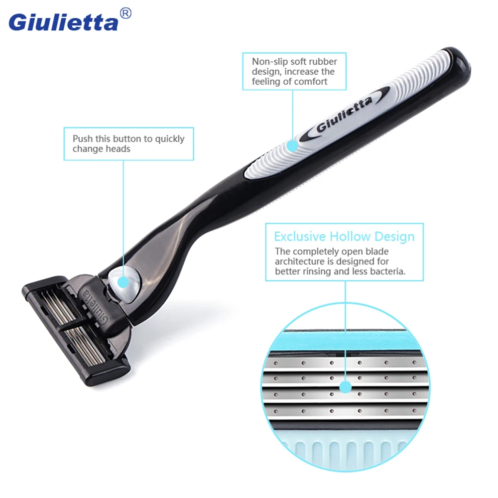 Набор бритв Giulietta Blue для мужчин 1 держатель и 2 лезвия 4-слойное лезвие из