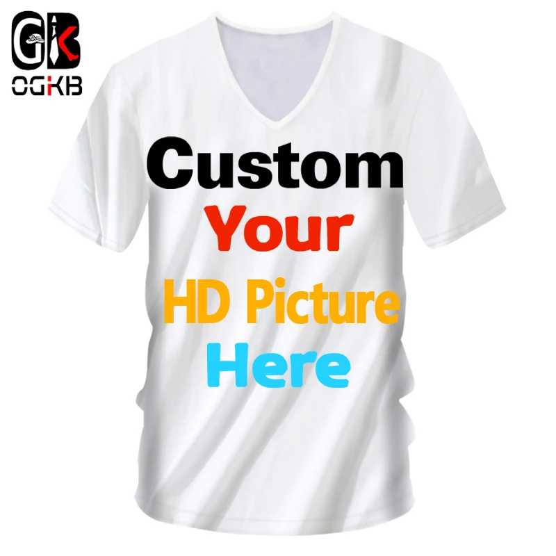 OGKB Men's DIY Customized T-shirts Your Own Design 3D Printed Custom V Neck Tshirt Male Short Sleeve Casaul Tee Shirts Wholesale