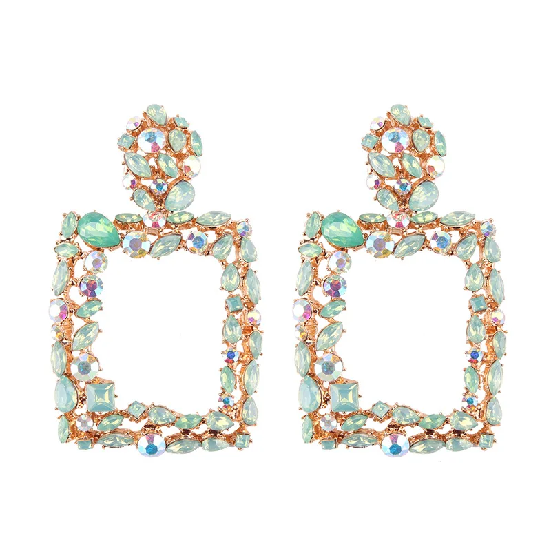Liffly Christmas Crystal Multicolor Exaggerated Earrings Square Gold Jewelry Dubai Wedding Fashion Accessories | Украшения и