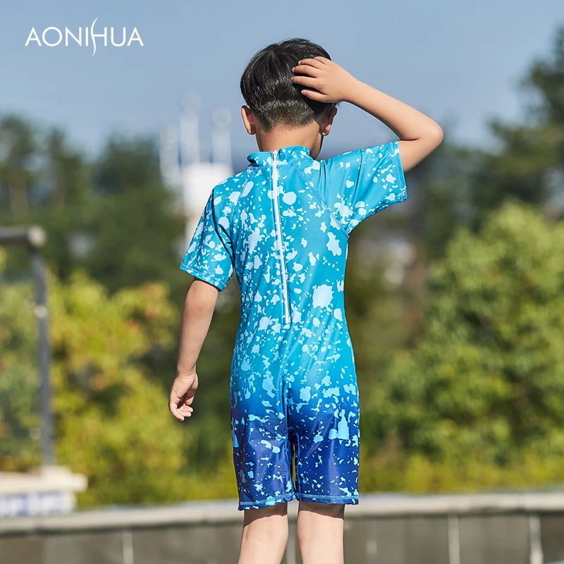 

AONIHUA Boys One Piece Swimsuit Toddler Baby Beach Bathing Suit Short Sleeve Surfing Clothing Toddler Children Swimwear 1055