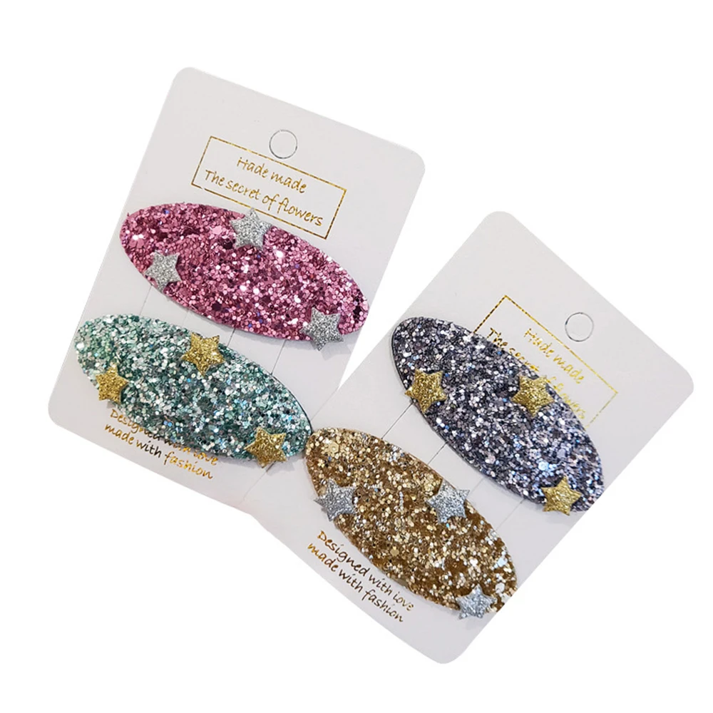 2 Pcs Star Girls Glitter Baby Hairpin Hair Clips Headdress Barrettes Lovely Children Candy Color Cloth Wrapped | Аксессуары для