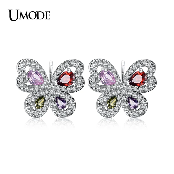 UMODE Женские серьги-гвоздики очаровательный брендовый дизайн разноцветные камни