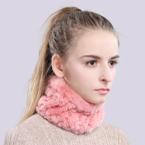 color 5 Women Real Fur Handmade Stretch Fur Scarf Knit Genuine Rex Rabbit Fur Headbands Girls Natural Fur Ring Cowl Snood Scarves Winter - Color: color 5