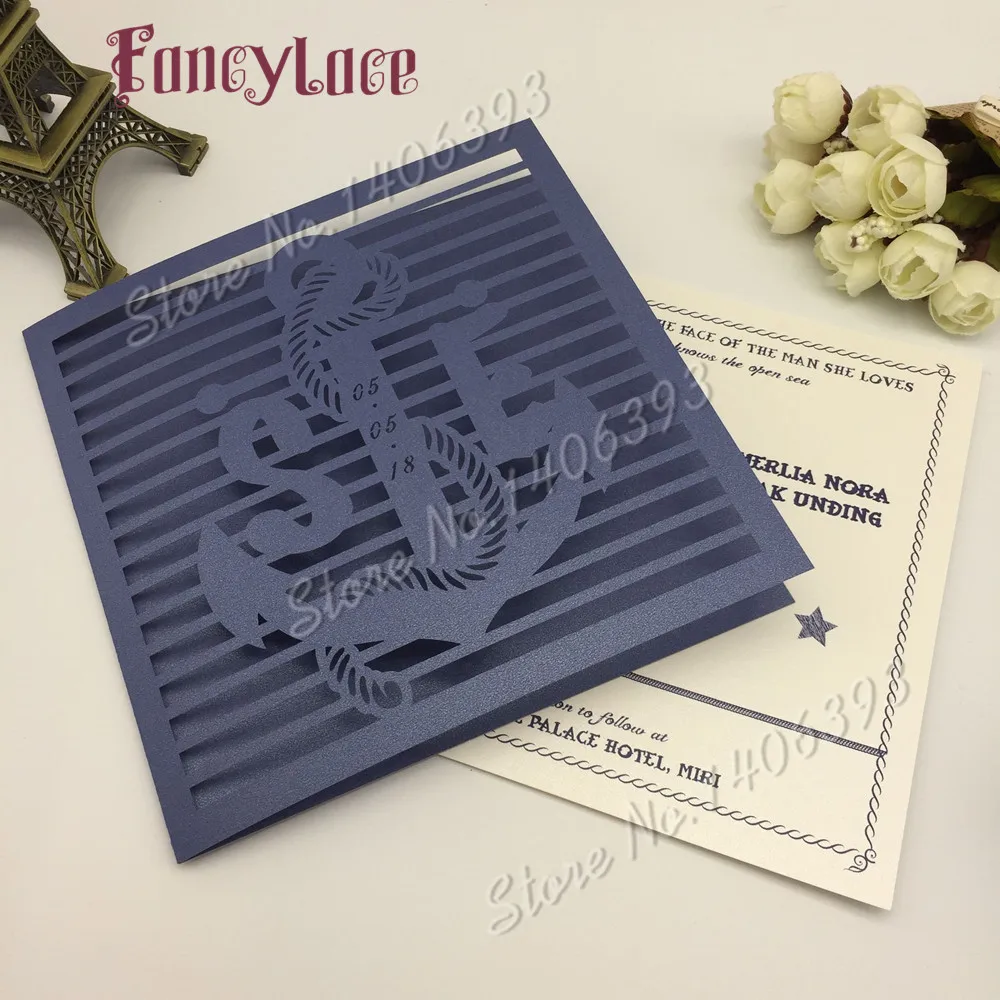 Новые свадебные пригласительные открытки лазерной резки 50 шт./лот морские