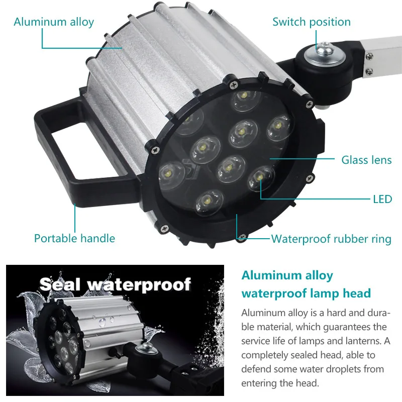 Светодиодный рабочий свет 7 Вт 220 В водонепроницаемый токарный станок