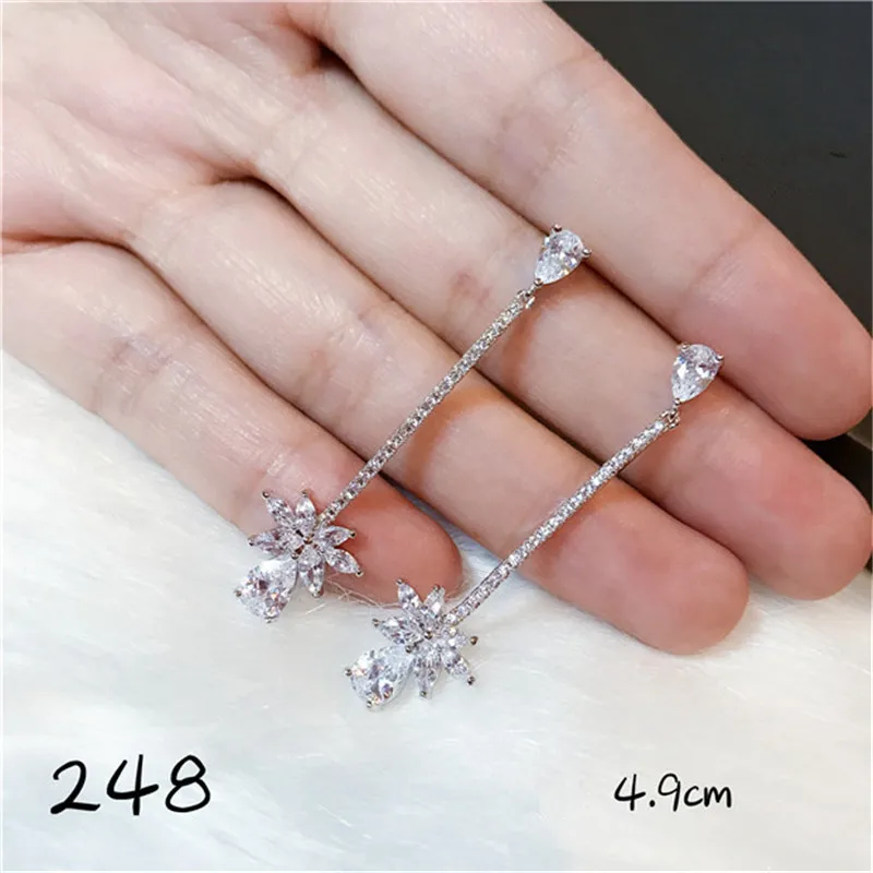 Серьги-капли для женщин, Стерлинговое Серебро S925, хорошее ювелирное изделие, супер яркий кубический цирконий, хрустальные стразы, подвески для женщин