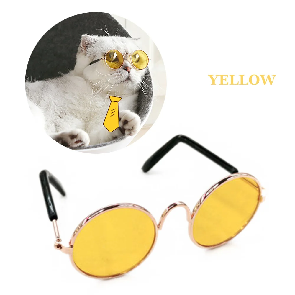 Yellow Модные кошачьи очки, прозрачные очки для глаз, солнцезащитные очки для маленьких щенков, собак, домашних животных, фото, Хэллоуин, косплей, реквизит, аксессуары для ухода - Цвет: Yellow