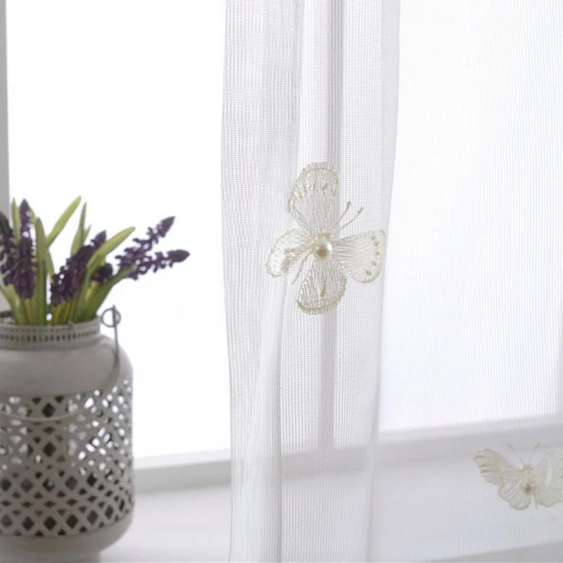 Занавески Из натуральной хлопчатобумажной ткани с жемчужинами и бабочками для
