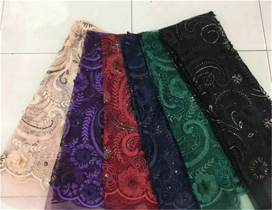 Кружевная ткань с блестками в африканском стиле 5 ярдов красная 2018 высокое