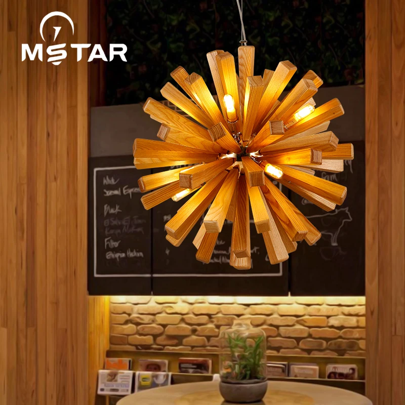 Nordic Wood Chandelier Designer Art Individuality Dining Room Ashtree Wooden Kitchen Bar | Лампы и освещение