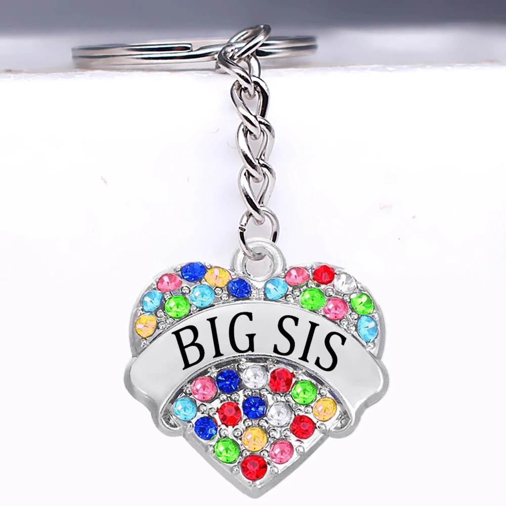 

Popular family member label jewelry keychain BIG SIS heart-shaped metal pendant key holder dropshipping