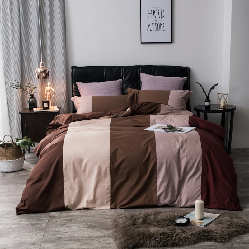 

Комплект постельного белья Twin Queen King size из 100% хлопка, s, для взрослых, детей, кофейного, коричневого, синего, фиолетового цветов, пододеяльник, ...