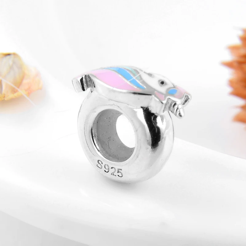 Подходит к оригинальному браслету Pandora, 925 пробы, серебристые, цветные, эмалированные бусины для изготовления украшений