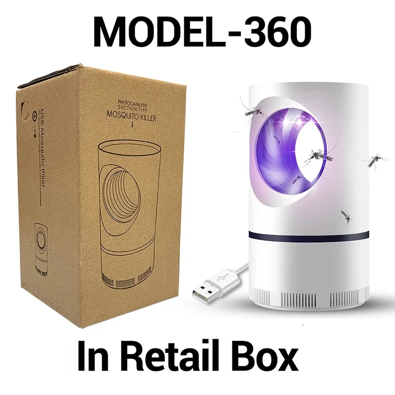 Model-360-Retail-Box Наклейка от комаров лампа светодиодный фотокаталитическая ловушка для комаров насекомых Moskito Muggen Killer USB ошибка Zapper репеллент открытый - Цвет: Model-360-Retail-Box