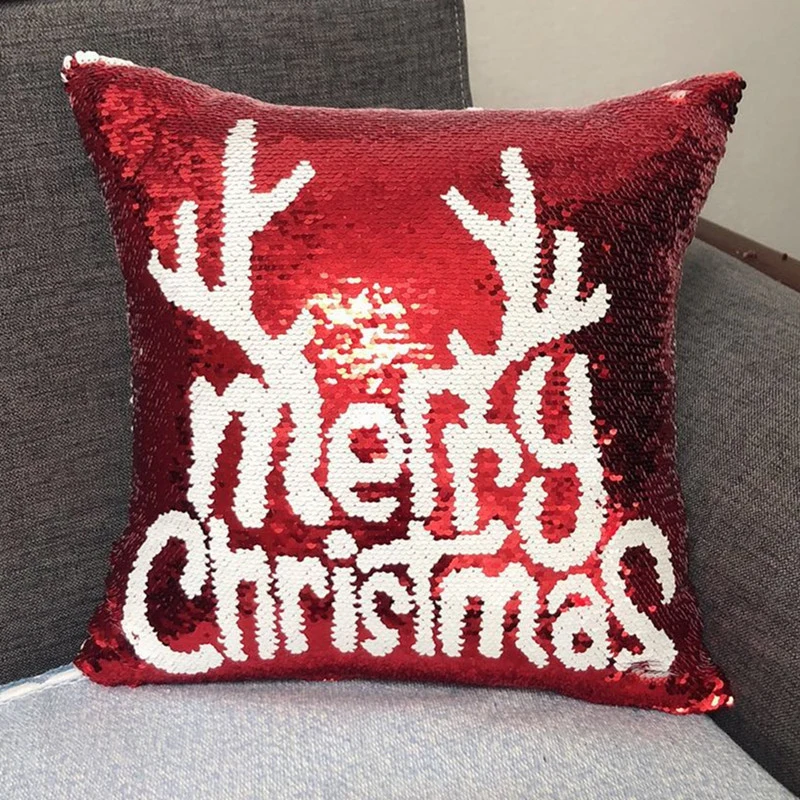 DIY Christmas Theme Series Sequin Cover Magical Throw Pillowcase 40X40cm Color Changing Reversible Pillowcases For Home | Дом и сад