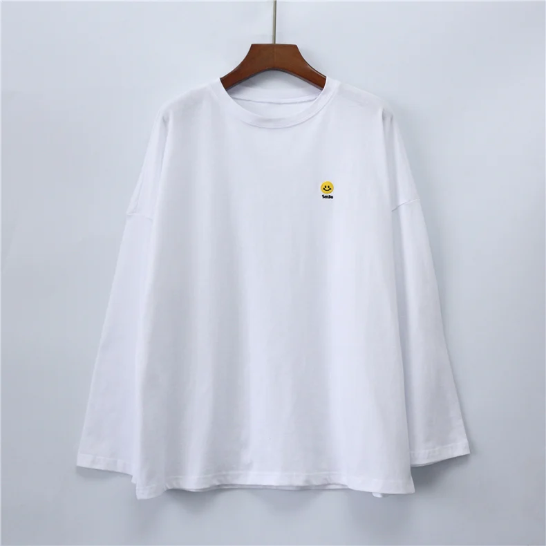 1335white Женские футболки с длинным рукавом, свободные, Harajuku, мягкие, с вышивкой, в полоску, шикарные, женские, корейский стиль, Kawaii, Повседневная футболка, модные футболки - Цвет: 1335white