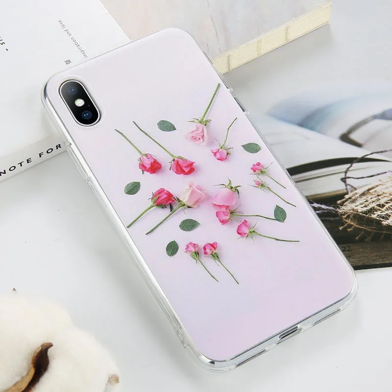 AC5547 USLION розы силиконовый чехол для телефона для iphone X XR XS Max Цветочные листья чехол s для iphone 7 8 6 6S Plus Мягкий ТПУ задняя крышка - Цвет: AC5547