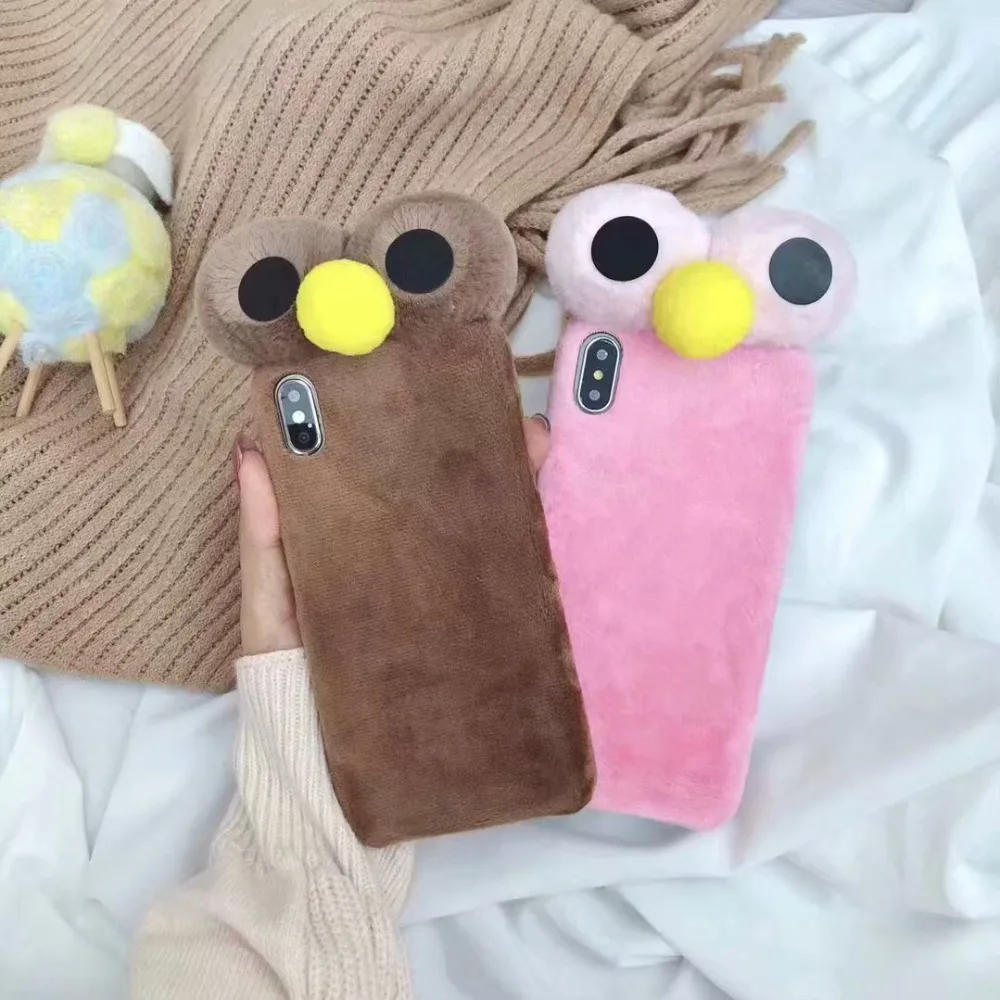 For iPhone 6 6S 7 8 XR phone Case 3D Cute Rabbit Hairy Warm Fur Cover for X XS MAX Cartoon Plush Bunny Back |