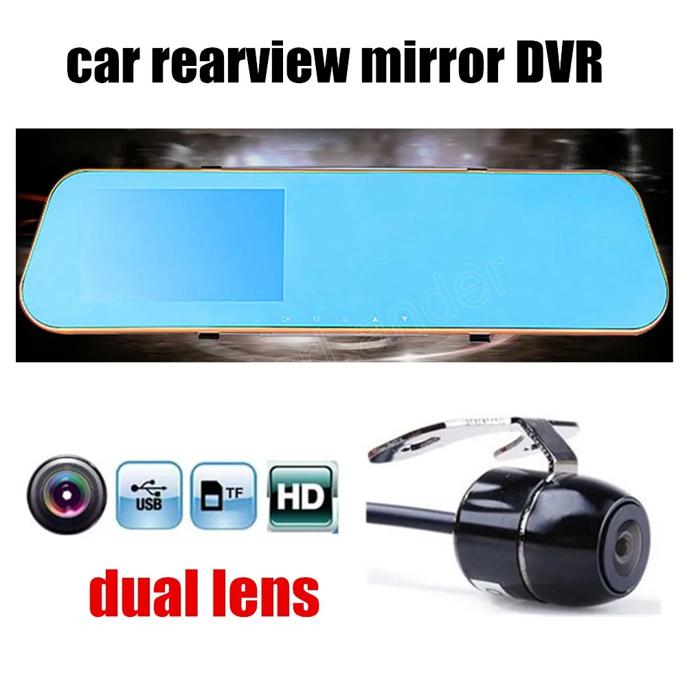 

Лучшая цена Автомобильное зеркало заднего вида DVR Full HD 1080P двойной объектив 4,3 "LCD с камерой заднего вида ночное видение с задней камерой