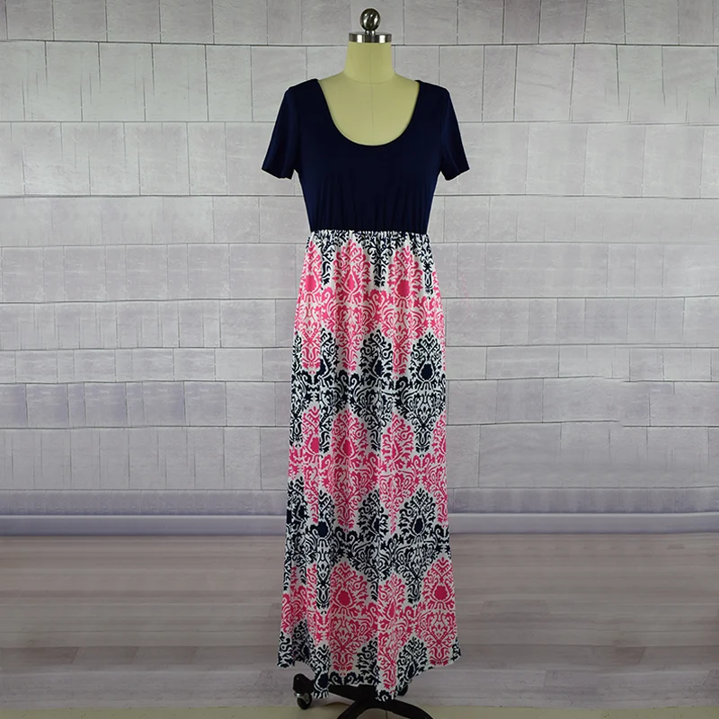 Летнее платье для мамы и дочки длинные платья с короткими рукавами принтом