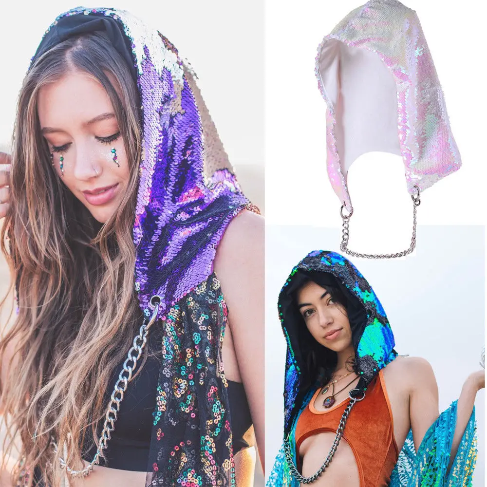 Хит продаж двусторонний капюшон с блестками русалки для Хэллоуина