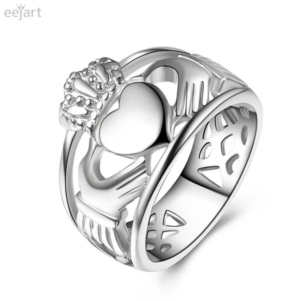 Claddagh кольцо руки чтобы держать сердце с короной из нержавеющей стали обручальное
