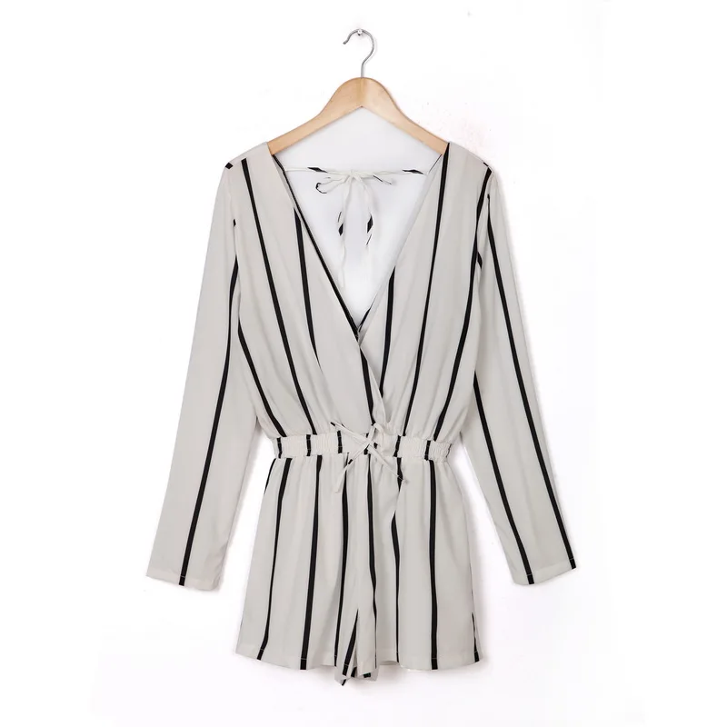 Модный женский элегантный сексуальный полосатый комбинезон Короткие штаны с