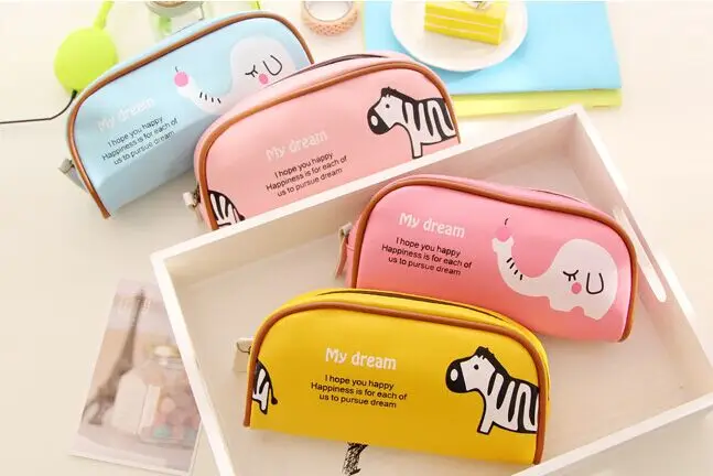 kawaii Sweet Cute Animal Family Large Capacity PU Leather pencil case Pencil Bag Stationery Case School Supply | Канцтовары для