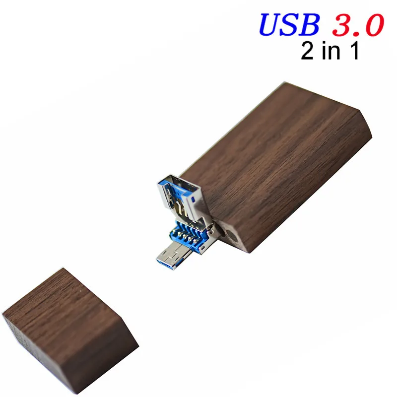 Walnut wood JASTER 2 в 1 USB 3,0 деревянный флеш-накопитель 64 ГБ 32 ГБ 16 ГБ 4 ГБ Емкость U диск USB ручка-накопитель смартфон карта памяти - Цвет: Walnut wood