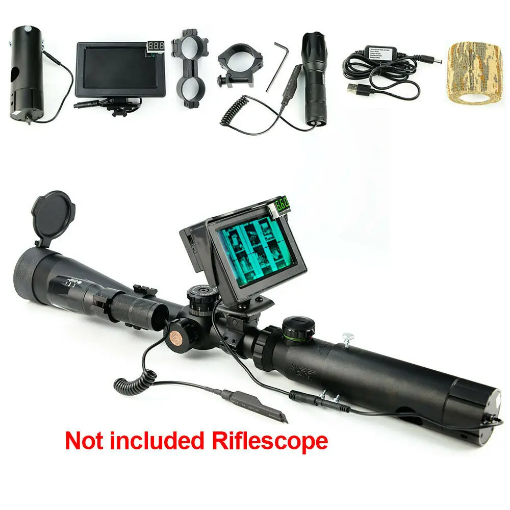 

100M /200M DIY Day Night Vision scope w blue LCD Monitor 25mm /30mm mount rings IR Torch for Tactical binocular Riflescope Rifle
