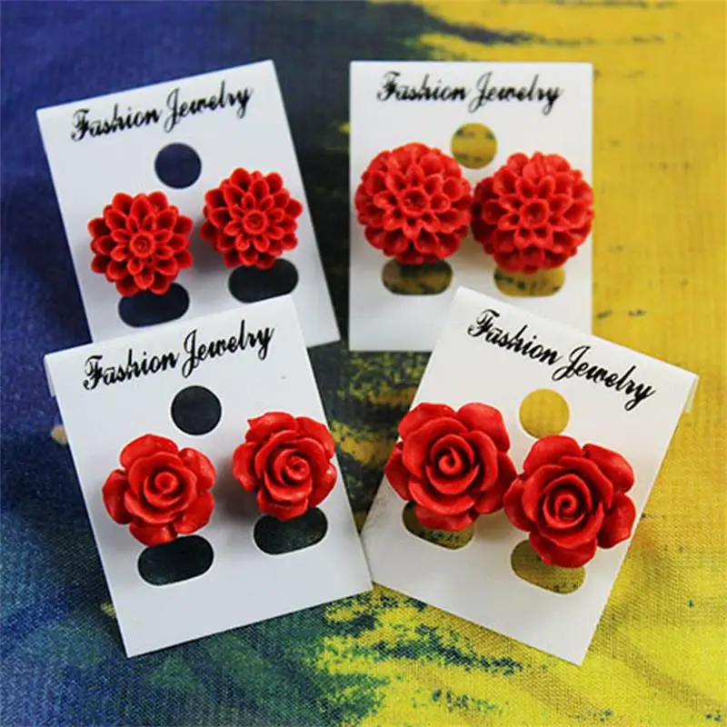 

Meajoe Trendy Carved Lacquer Glass Bead Stud Earring Jewelry Round Charm Red Flower Women Earrings Jewelry For Women Friend Gift
