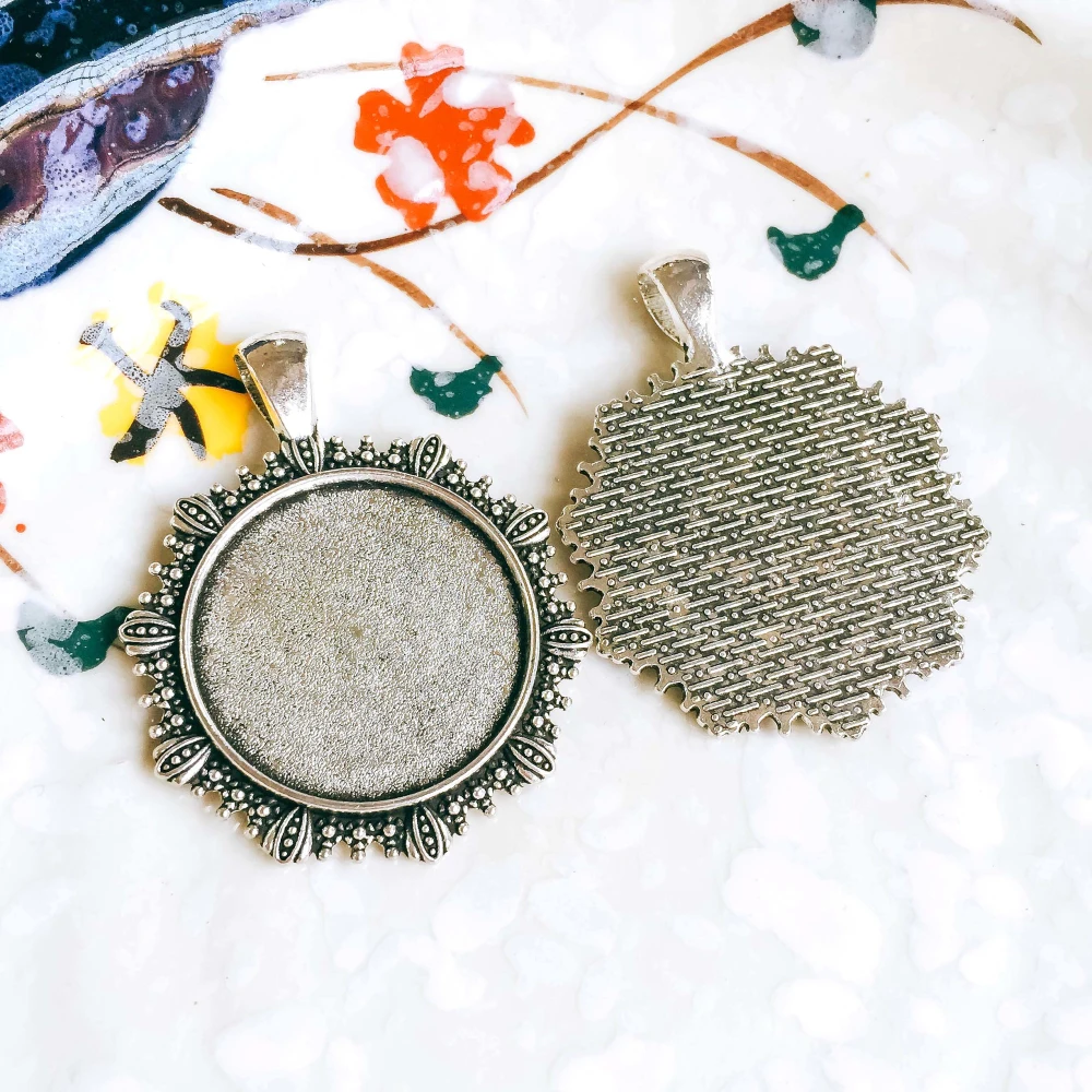 

5pcs/lot 25mm Necklace Pendant Setting Antique Bronze Silver Glass Cabochon Blank Base Supplies for Jewelry Finding T74