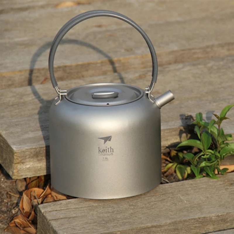 売却 キース 1.5L チタン水ケトルキャンプピクニック調理調理器具コーヒーポットティーポット折りたたみハンドル屋外ハイキング 200 グラム Ti3907