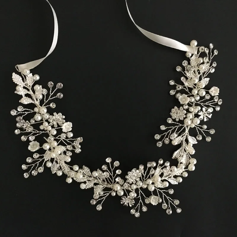 SLBRIDAL розовое золото кристаллы стразы жемчуг цветы свадебные аксессуары для