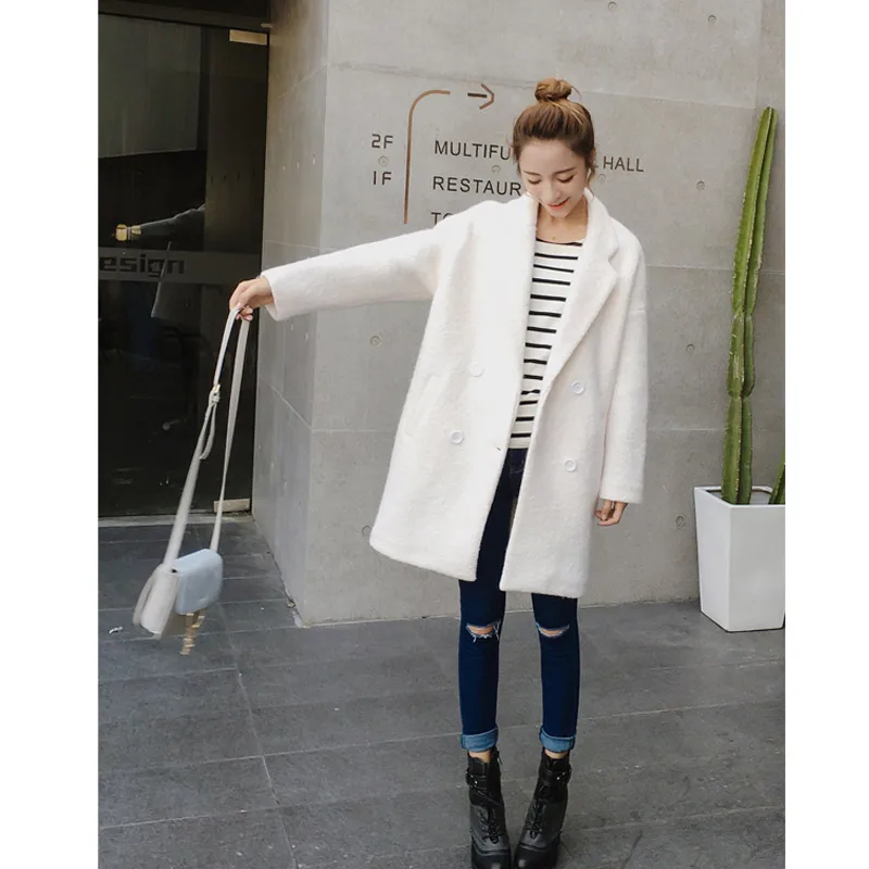 Женская шерстяная куртка в Корейском стиле длинная свободная на осень и зиму