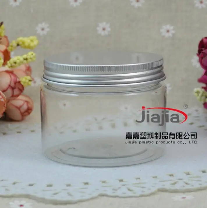 Free shipping:Cosmetic packaging 150g transparent plastic bottle PET Cream jar,150ml clear PET Food pot with silver aluminum cap