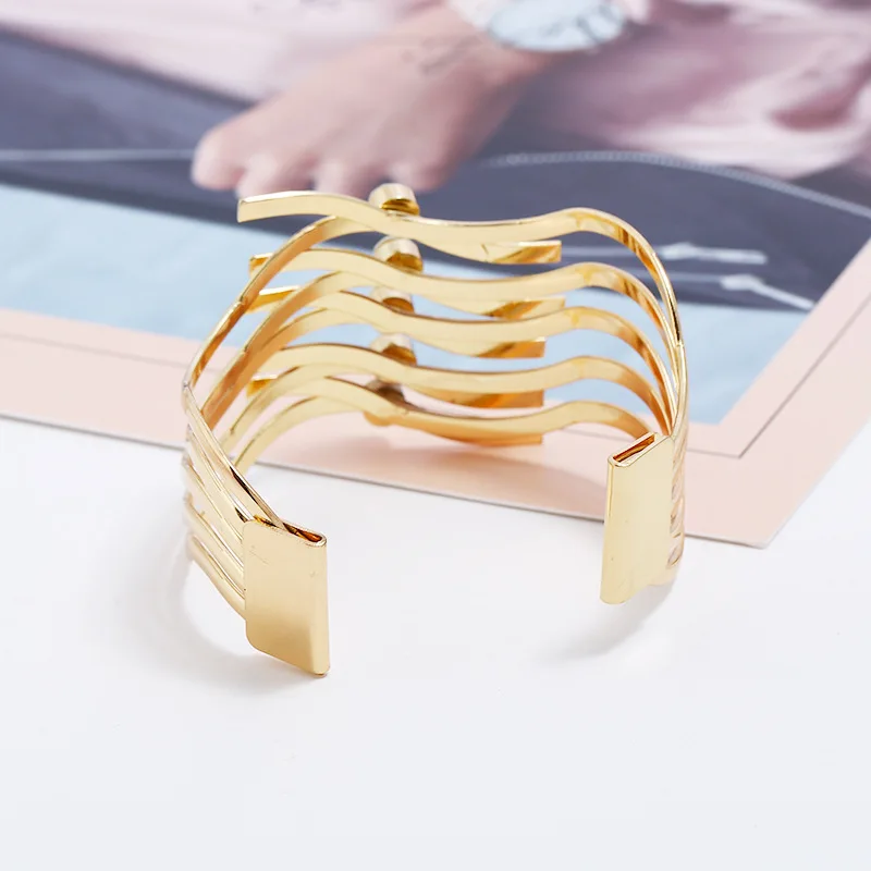 LZHLQ Fashion Metal Bracelets Trendy Women Maxi Punk Geometric Bracelet Opening Adjustable Smooth Wide Cuff Bangles | Украшения и