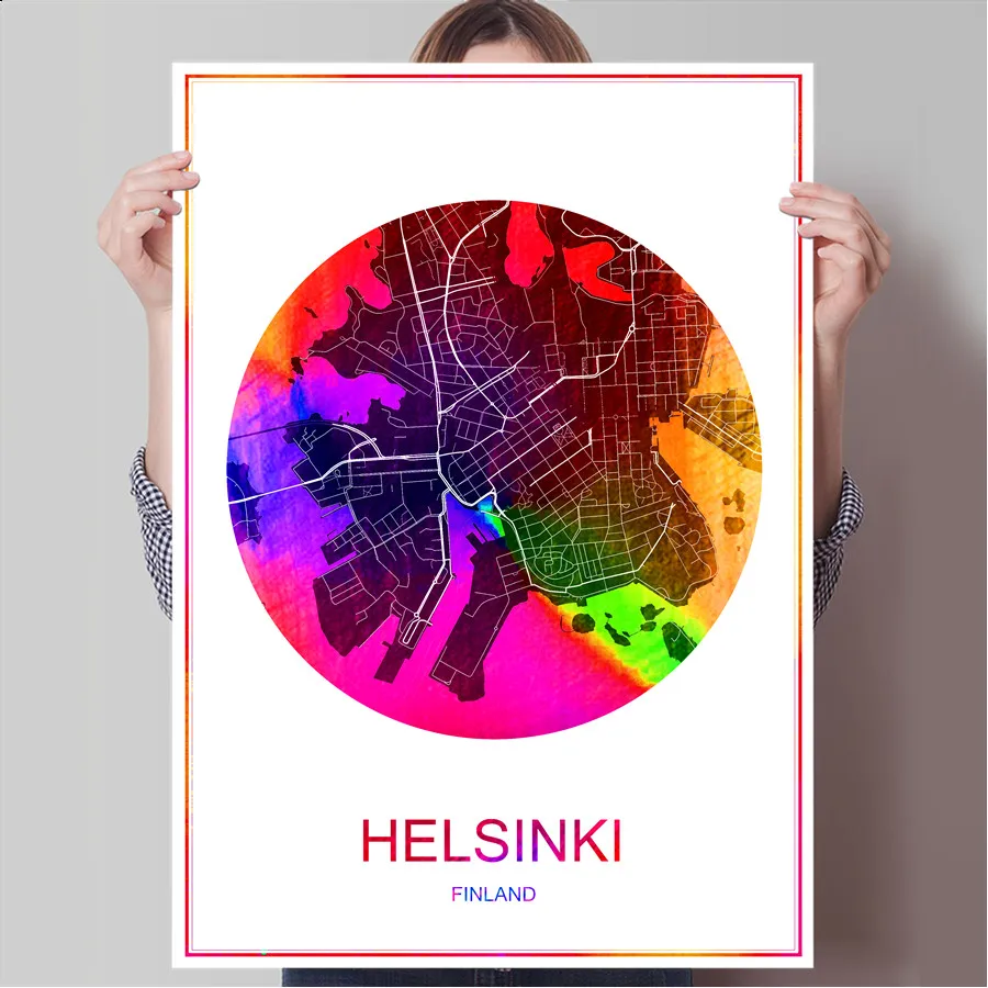 Абстрактный карта городов мира Хельсинки Финляндия печать плаката на Бумага или