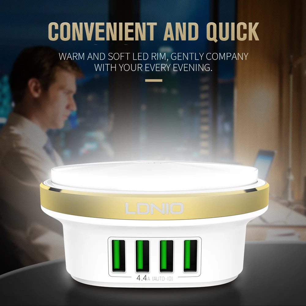 LDNIO A4406 четыре USB Порты и разъёмы рабочего стола дома Зарядное устройство мобильного телефона Зарядное устройство с светодиодный свет используется в качестве ночного света для huawei /Xiaomi/iPhone
