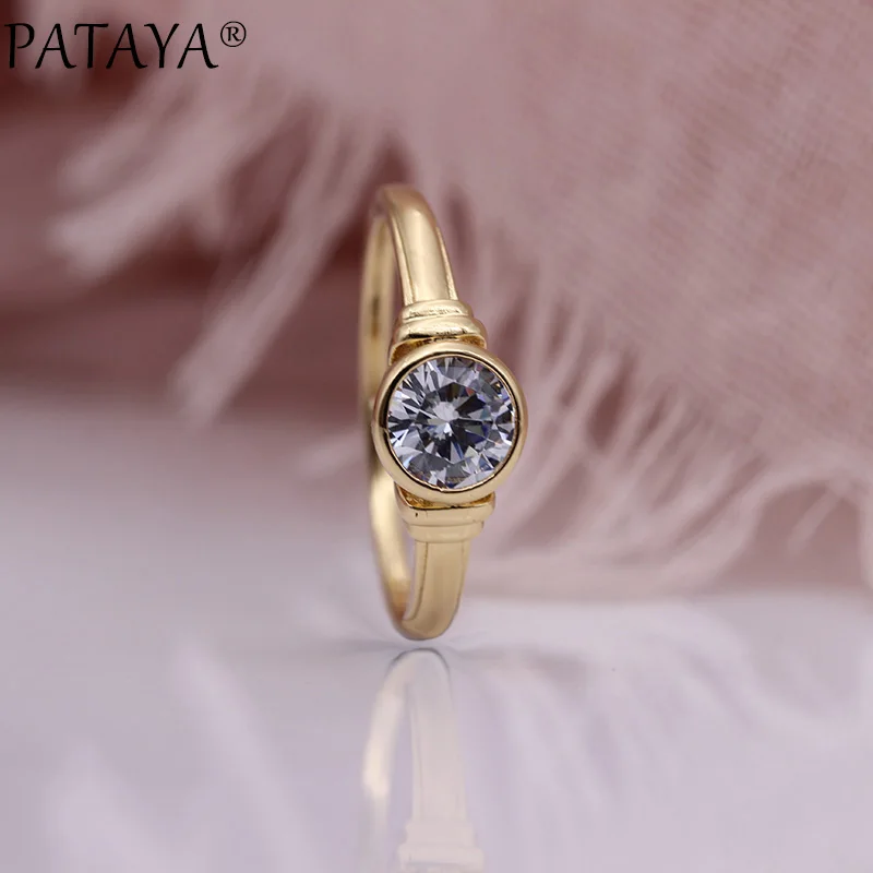 PATAYA, новые глянцевые полые кольца, подарки, 585, розовое золото, Круглый, натуральный, женское циркониевое кольцо, романтическое, свадебное, простое, хорошее, модное ювелирное изделие