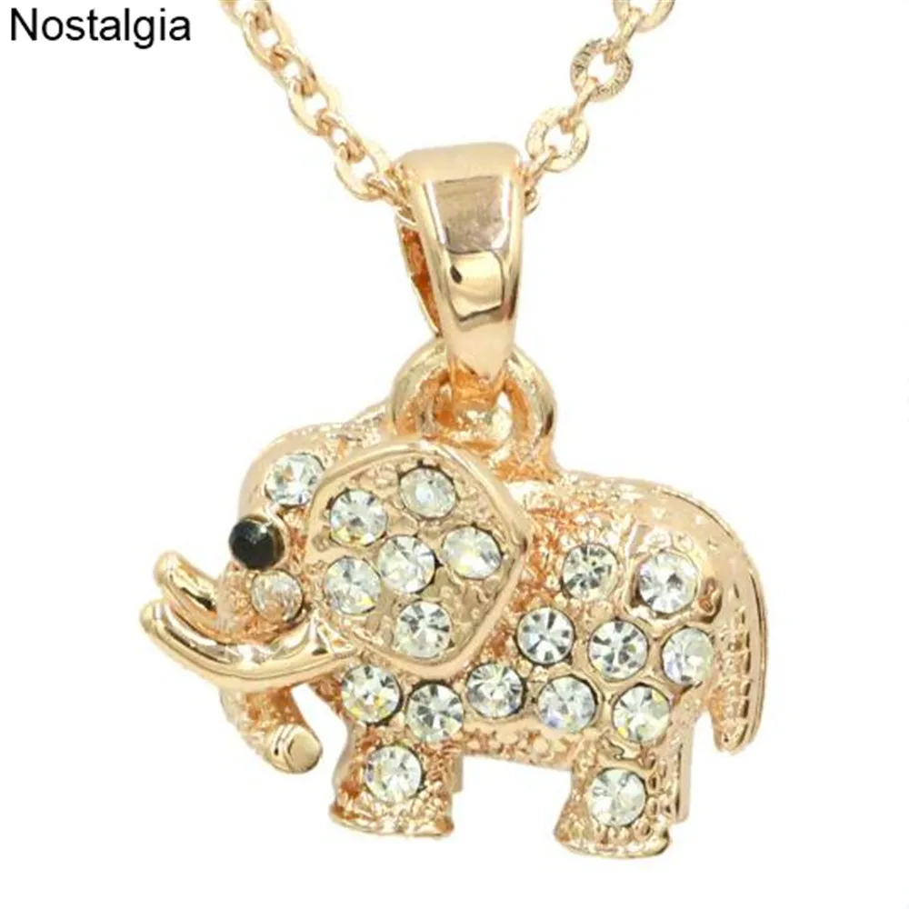 

Nostalgia Crystal Elephant Pendant Animal Necklace Elephants Jewelry Rhinestone For Women