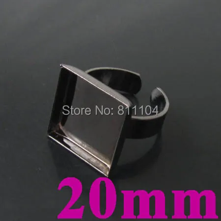 

20mm New Gunmetal Black Plated Blank Bases Square Deep Bezel Cabochon Style Ring Settings Blank Adjustable Rings Wholesale