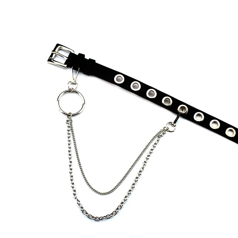 Женский и мужской кожаный ремень в стиле панк с заклепками люверсами на застежке
