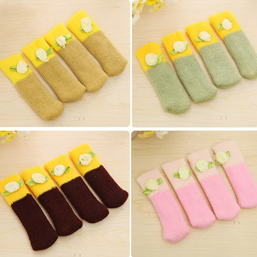 4 шт вязать домашний цветочный протектор пола ног рукав стол стул крышка носки |