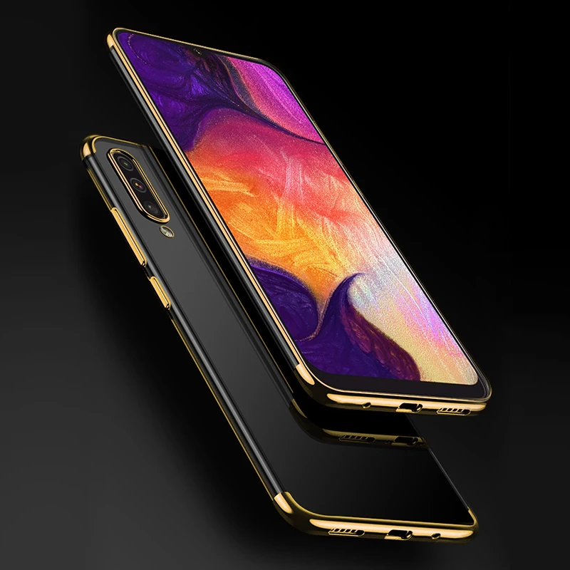 Чехол для samsung Galaxy A50 A20 A40 A70 M10 M20 M30 A10 A30, прозрачный противоударный чехол из мягкого ТПУ - Цвет: Золотой