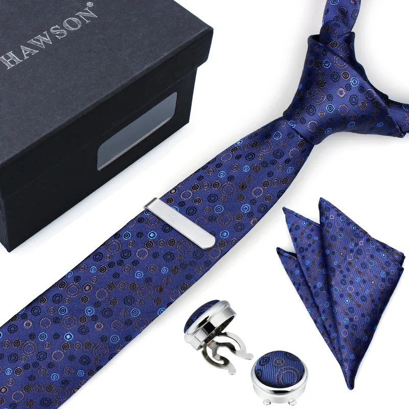 HAWSON Colorful Pattern Necktie Set with Pocket Square Tie-Clip and Button Cover Cuff-links Hot Selling | Аксессуары для одежды