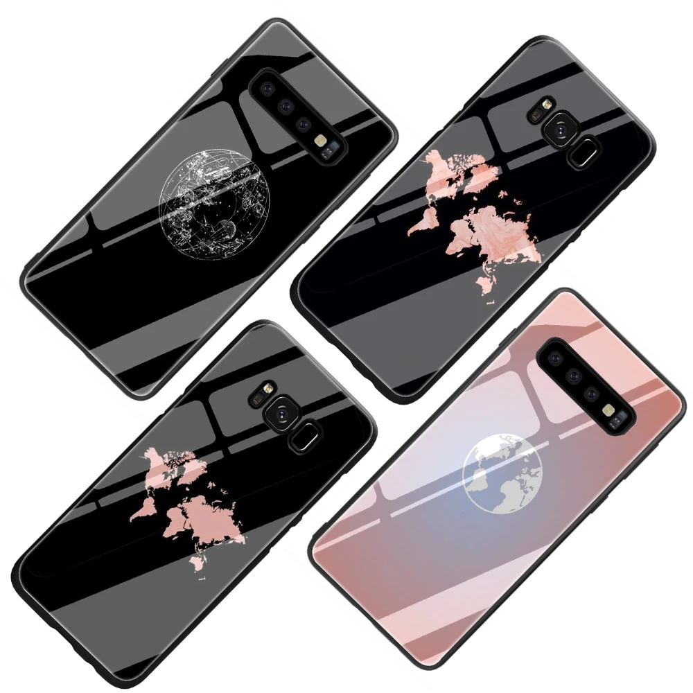 Розовый чехол для телефона из закаленного стекла с картой мира Samsung Galaxy S7 Edge S8 S9 S10