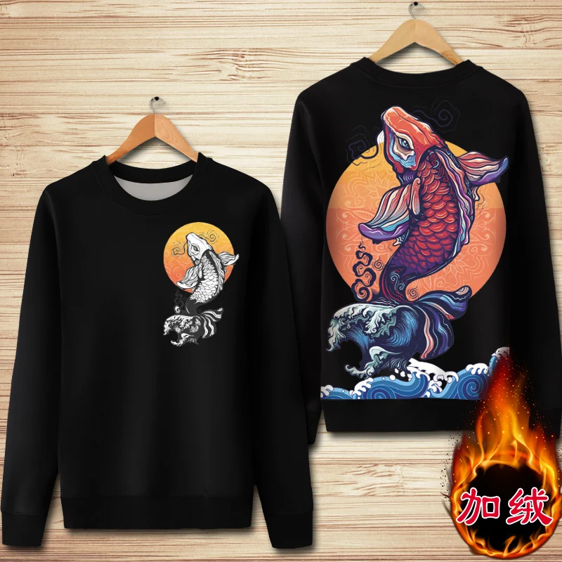 

Chinese style exquisite 3D carp waves printing fashion casual pullover hoodies Autumn&Winter quality oversized sweatshirts men