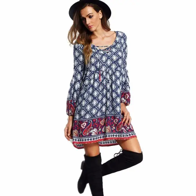 Robe de plage femme ete 2019 женское богемное Платье с принтом в национальном стиле