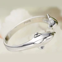 100 925 sterling silver fashion dolphin fish ladies finger rings jewelry no fade women open party ring drop shipping